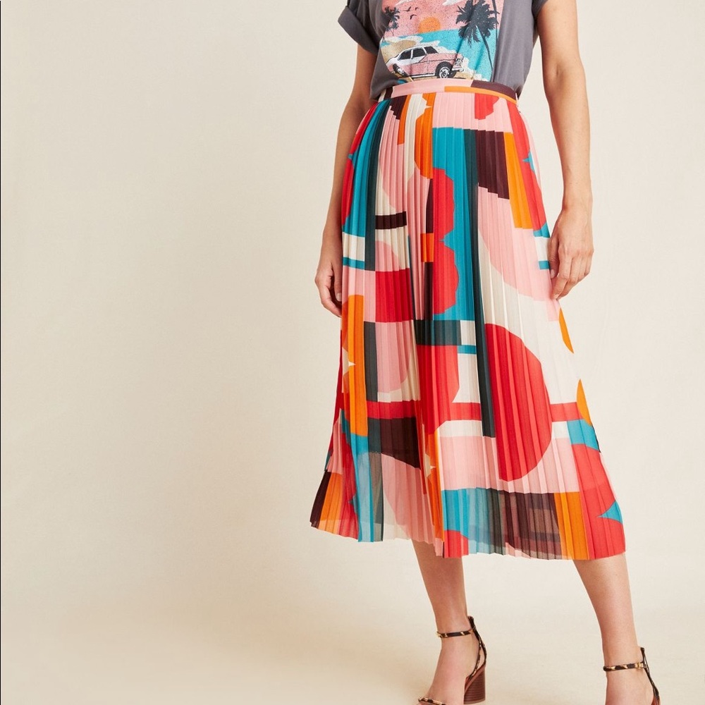 Maeve by Anthropology Motif A-Line Pleated Midi Skirt